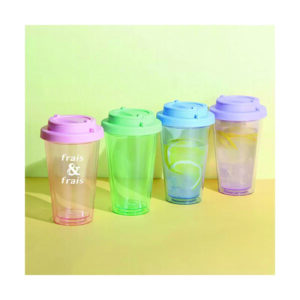 【360度フルカラー印刷可能】フラップ付き二重構造クリアタンブラー